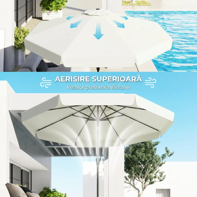 Outsunny Umbrelă Rotundă Înclinabilă, cu Manivelă, din Aluminiu, Metal și Poliester, Ø266x248,5 cm, Alb Crem