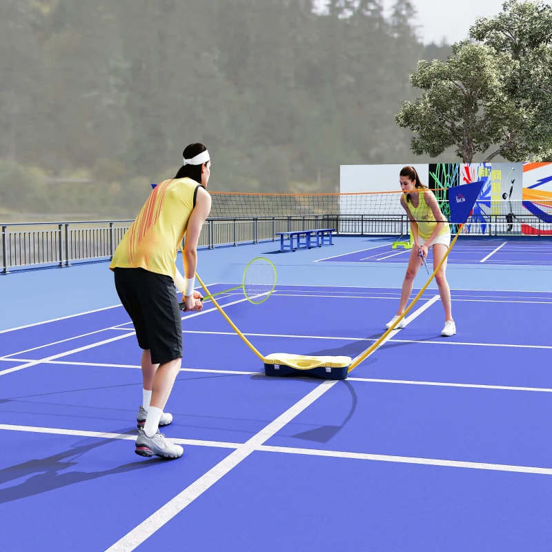 HOMCOM Badminton Netz tragbarer Netzständer Badminton Set 4 Schläger Outdoor Sport 286 x 33 x 157 cm Gelb+Blau
