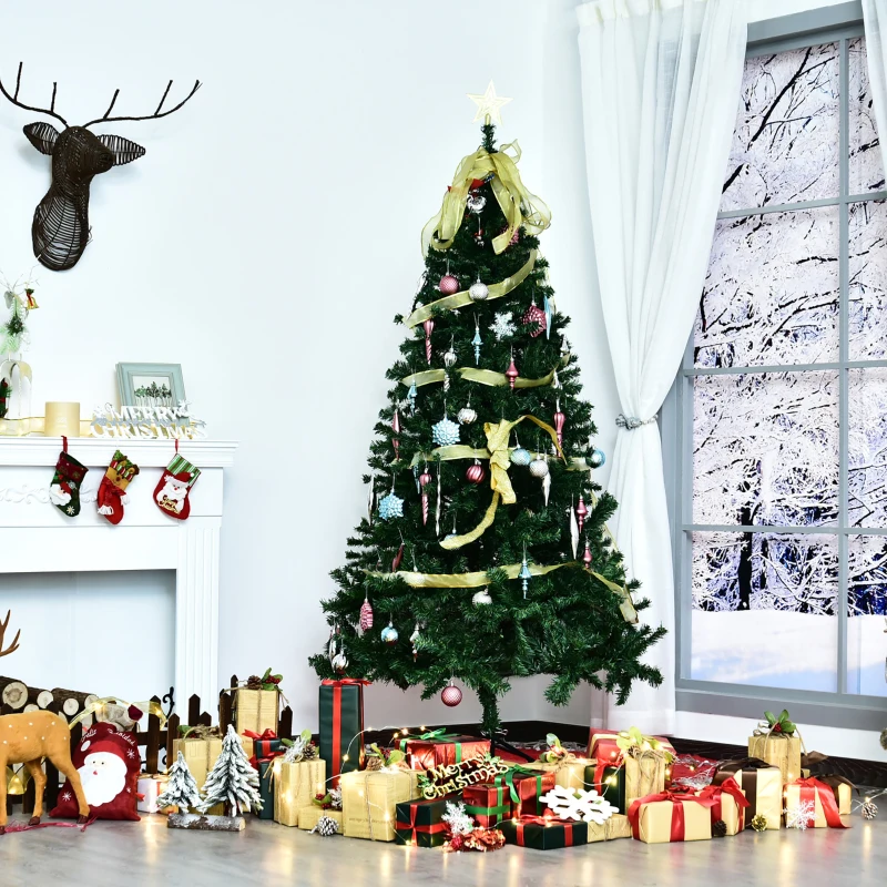 HOMCOM Albero di Natale Artificiale Alto 180cm con 1000 Rami Rigogliosi Base in Acciaio