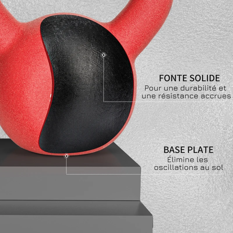 HOMCOM Kettlebell 10 kg en métal poids pour entraînements avec poignée antidérapante et fond plat 19x12x22cm rouge et noir
