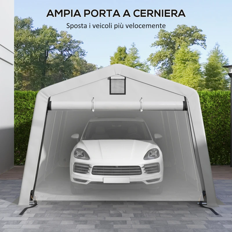 Outsunny Tendone per Auto e Feste con 2 Finestre Laterali, in Acciaio Zincato e PE, 618x265/330x240 cm, Grigio Chiaro