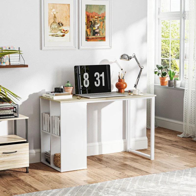 HOMCOM Bureau table d'ordinateur avec 4 compartiments, pour bureau à domicile, chambre, petits espaces, chêne