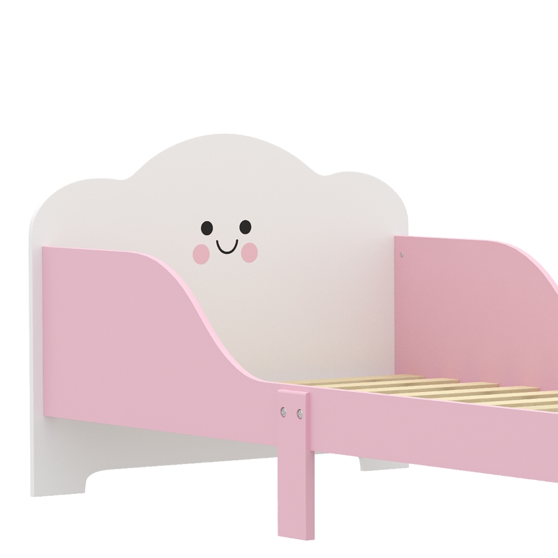 AIYAPLAY Lit enfant 70 x 140 cm, lit pour enfant avec barriere de securite et sommier à lattes en bois, rose (matelas non inclus)
