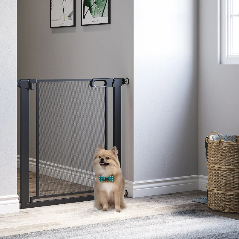 PawHut Cancellino per Cani Estensibile a Pressione con Chiusura Automatica, Acciaio e ABS, 75-82x76 cm, Nero