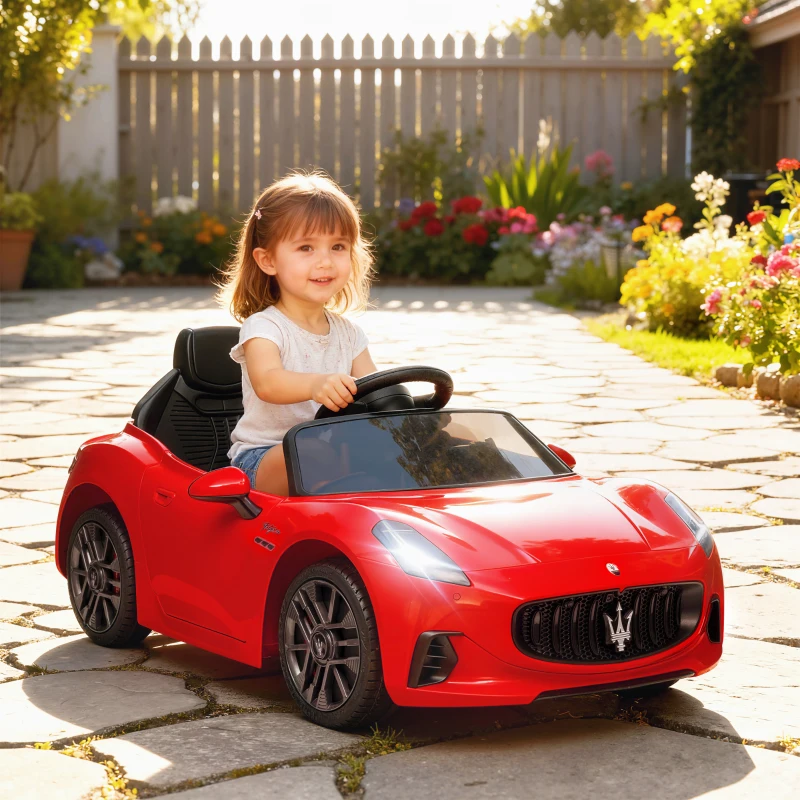 AIYAPLAY Coche Eléctrico Infantil Maserati Gran Turismo Folgore con Batería 12V Mando a Distancia Faros Bocina y Música MP3 Rojo