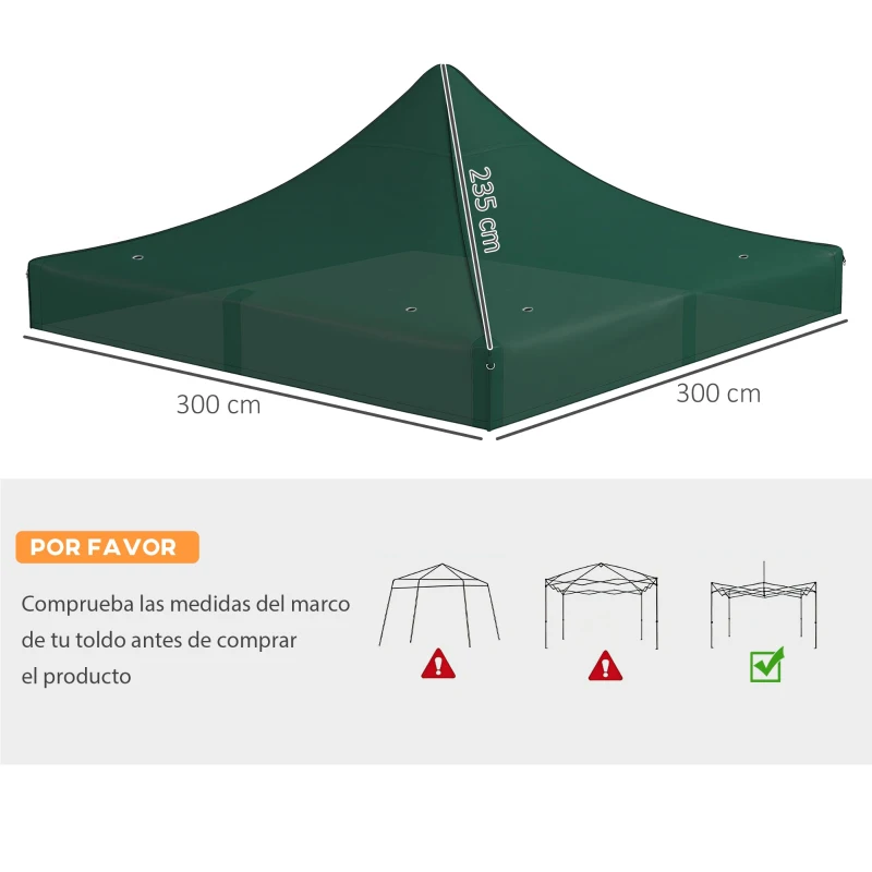 Outsunny Techo de Repuesto para Carpa Plegable de Tela Oxford 3x3 m con Techo Puntiagudo Impermeable y Anti-UV Verde Oscuro