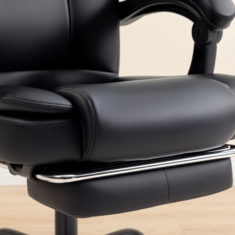 HOMCOM Chaise de bureau ergonomique, fauteuil de bureau inclinable en pu avec repose-pieds rétractable, hauteur réglable, noir