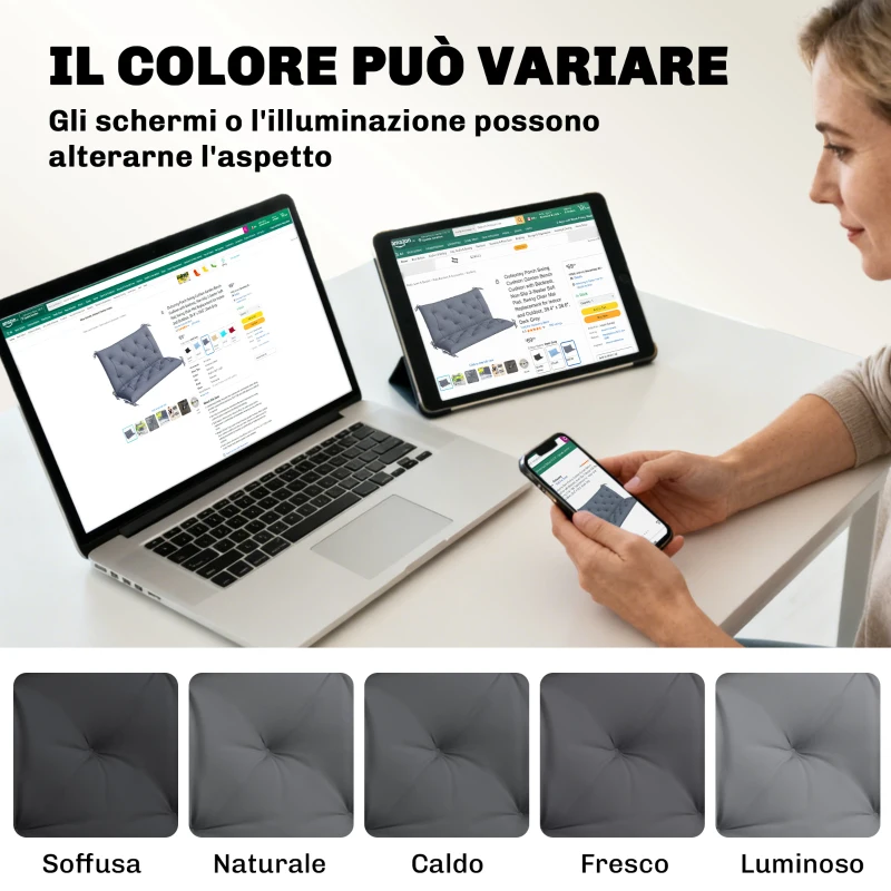 Outsunny Cuscino da Giardino in Stile Capitonné per 2 Persone con 6 Lacci, in Cotone e Poliestere, 150x98x8 cm, Grigio Scuro