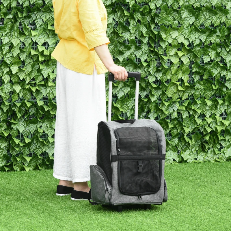 Pawhut Hundetransporttasche, Haustierrucksack, 2-in-1-Design, ausziehbarer Griff, Seitentaschen, Grau, 42 x 25 x 55cm