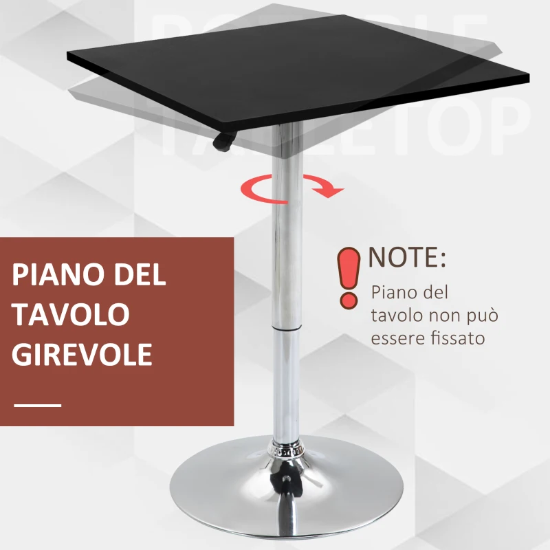 HOMCOM Tavolo Quadrato Regolabile in Altezza, Metallo e MDF, Tavolino da Bar, Cucina, Soggiorno, Nero, 60x60x69-91cm