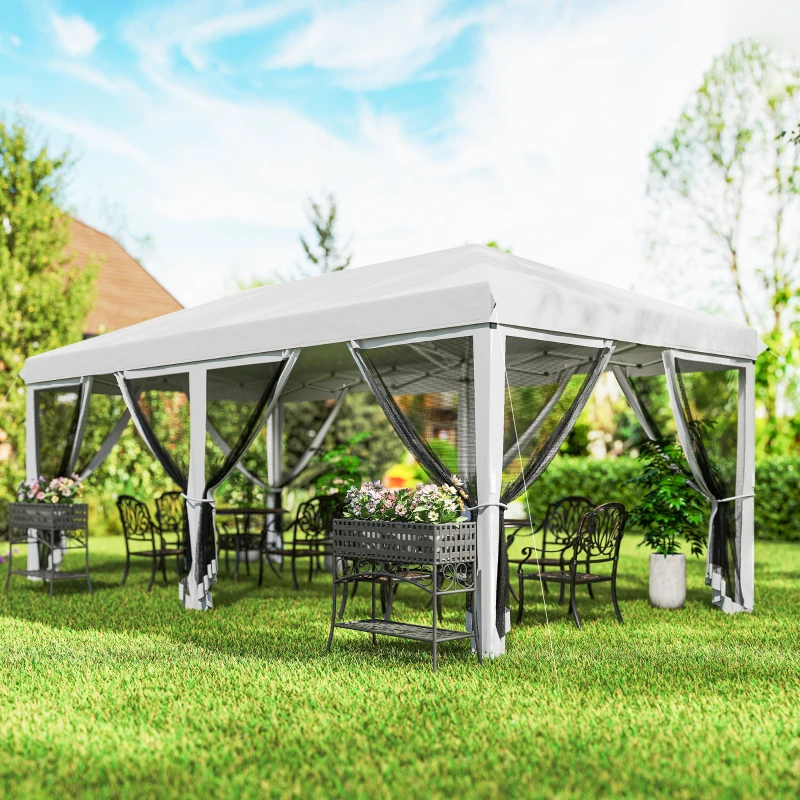 Outsunny Gazebo Pieghevole 6x3 m in Acciaio con 6 Tende Zanzariera, color Crema