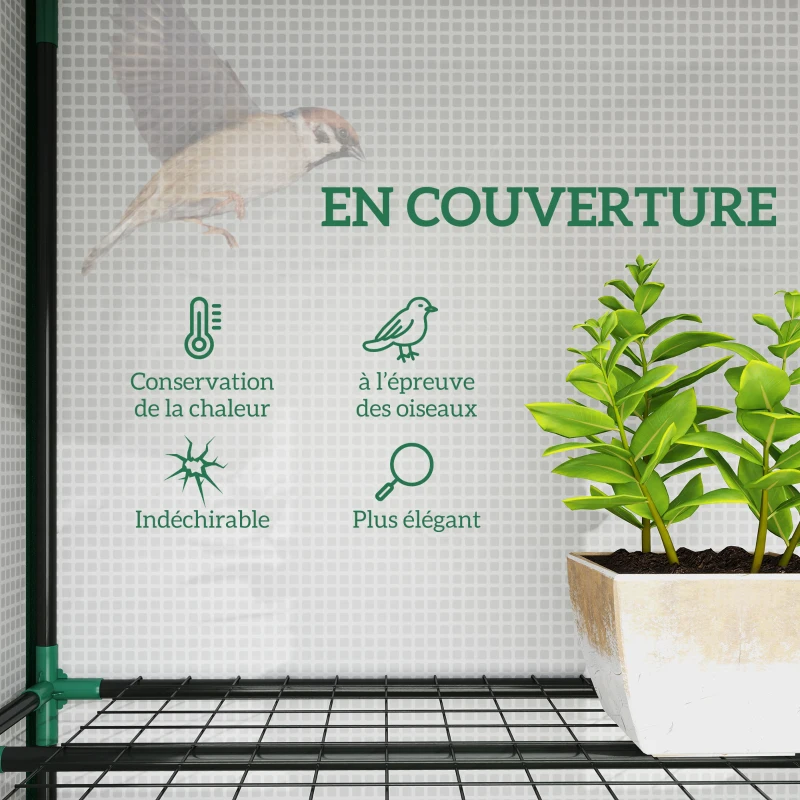 Outsunny Serre de jardin avec étagères à 3 niveaux serre de balcon 3 portes enroulables zippées 215 x 46 x 151 cm blanc