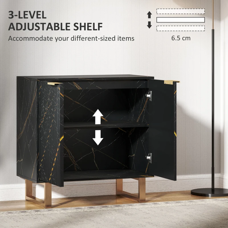 HOMCOM Sideboard, Accent Cabinet with Marble Effect, Adjustable Shelf, Fluted Doors and Drawers, Black