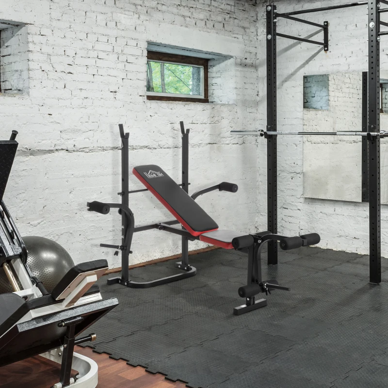 HOMCOM Banco de Pesas Multifuncional tipo Banco de Musculación con Respaldo Ajustable Carga 150kg Acero 128x155x112 cm
