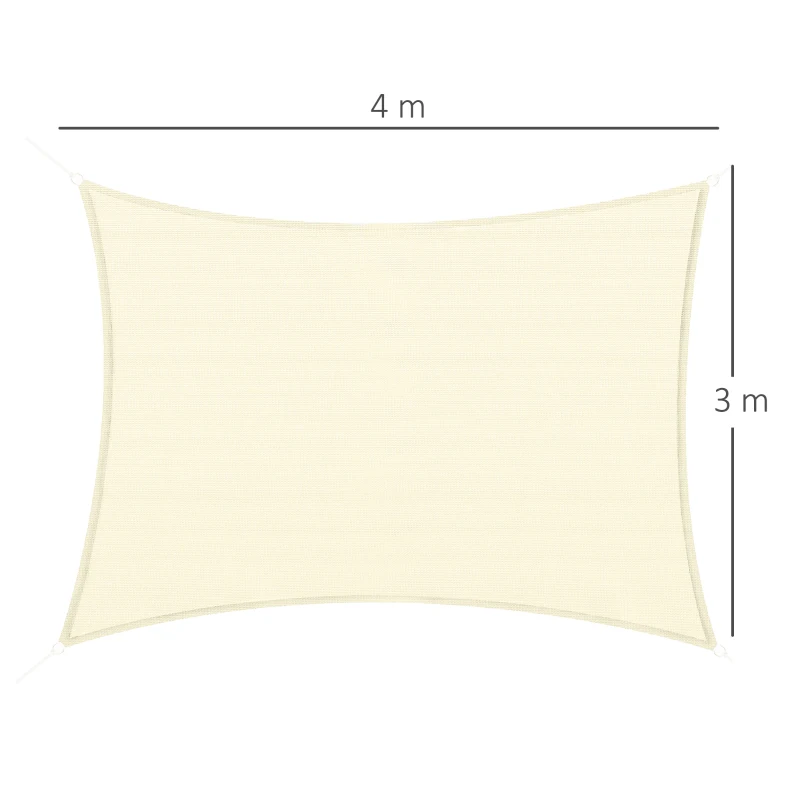 Outsunny Toldo Vela Rectangular 4x3 m Vela de Sombra para Jardín Patio Terraza HDPE Anti UV y Transpirable Color Crema