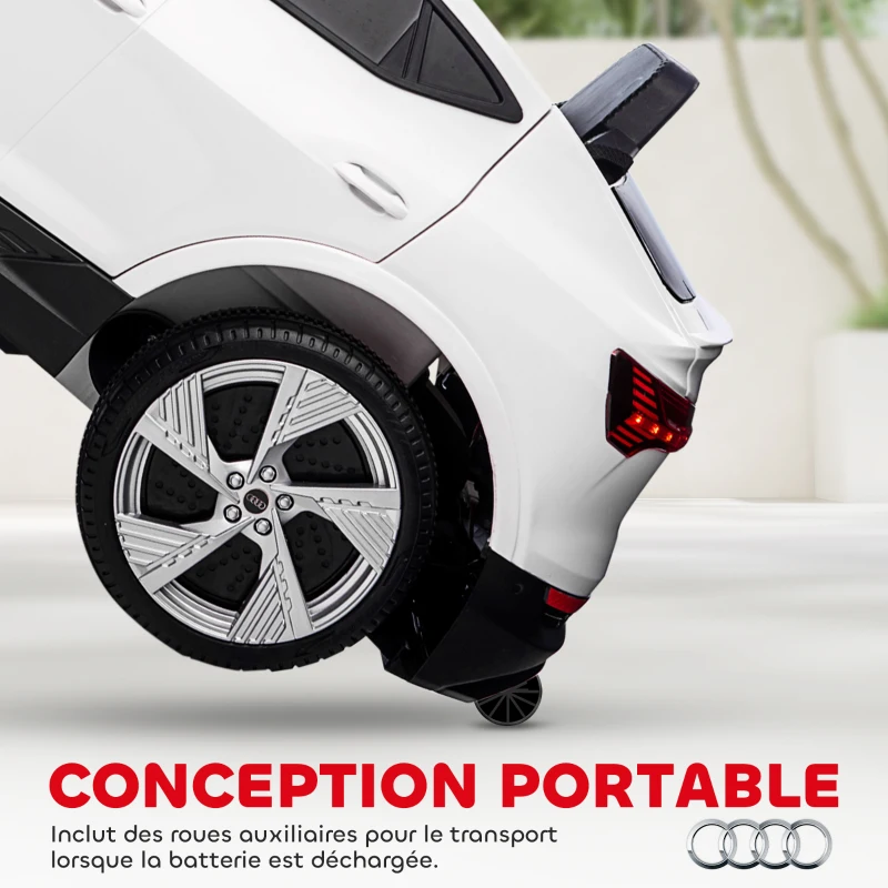 HOMCOM Voiture électrique enfants sous Licence Audi e-tron Sportback, véhicule électrique 12V Max. 5 Km/h avec télécommande 2,4G, phares LED, musique, klaxon, port USB, MP3, blanc