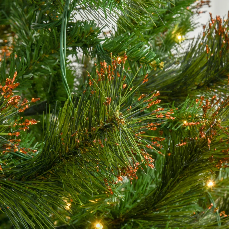 HOMCOM Sapin de Noël artificiel lumineux 200 LED blanc chaud Ø 112 x 180H cm 616 branches épines imitation Nordmann grand réalisme vert et brun