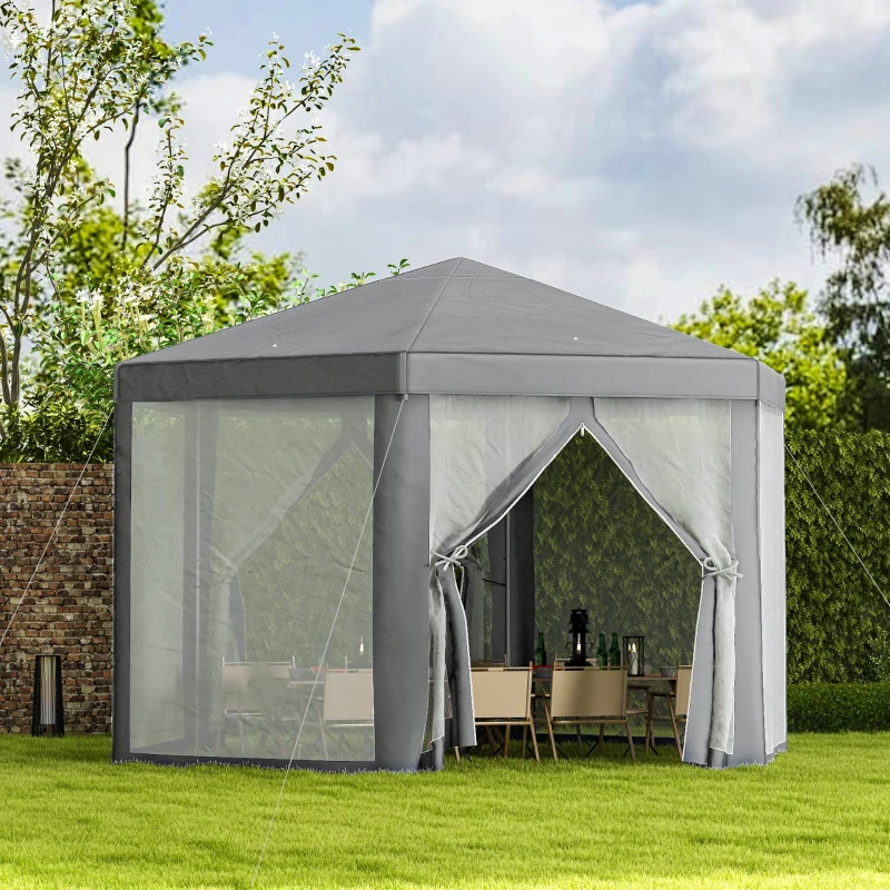 Outsunny Tonnelle barnum tente de réception hexagonale style cosy métal polyester gris