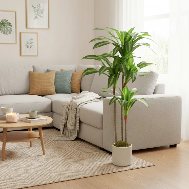 HOMCOM Künstlicher Dracaena-Baum 120 cm mit biegsamen Stämmen und weißem Pflanzgefäß für Wohnzimmer Schlafzimmer Büro