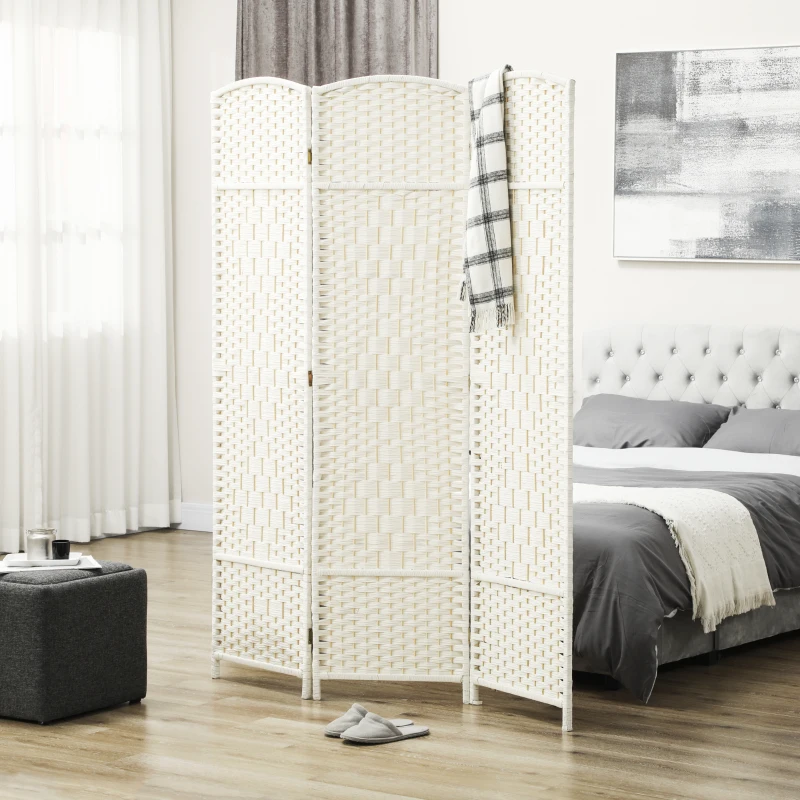 HOMCOM Separador de Ambientes de 3 Paneles Biombo Plegable 135x180 cm Pantalla de Privacidad de Polipropileno Blanco