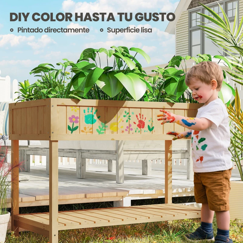 Outsunny Huerto Urbano de Madera Mesa de Cultivo con Estante Inferior Jardinera Elevada para Cultivo 110x46x76 cm Natural