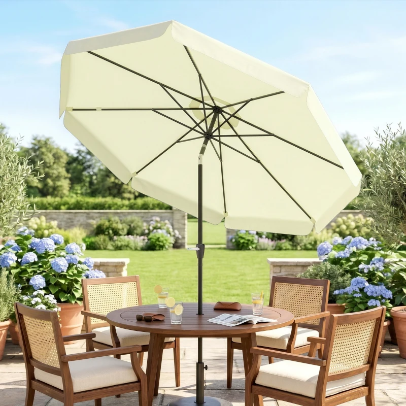 Outsunny Parasol de Jardín de Aluminio Ø266x248,5 cm con Ángulo Ajustable Protección UV50+ Techo de Ventilación y Manivela Beige