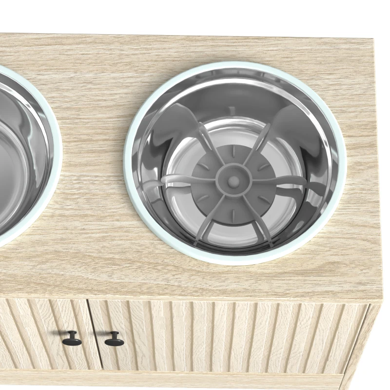 PawHut Gamelles pour chiens surélevées porte-gamelles avec rangement de 40L, 2 bols en acier inoxydable 60 x 30 x 35,5 cm chêne
