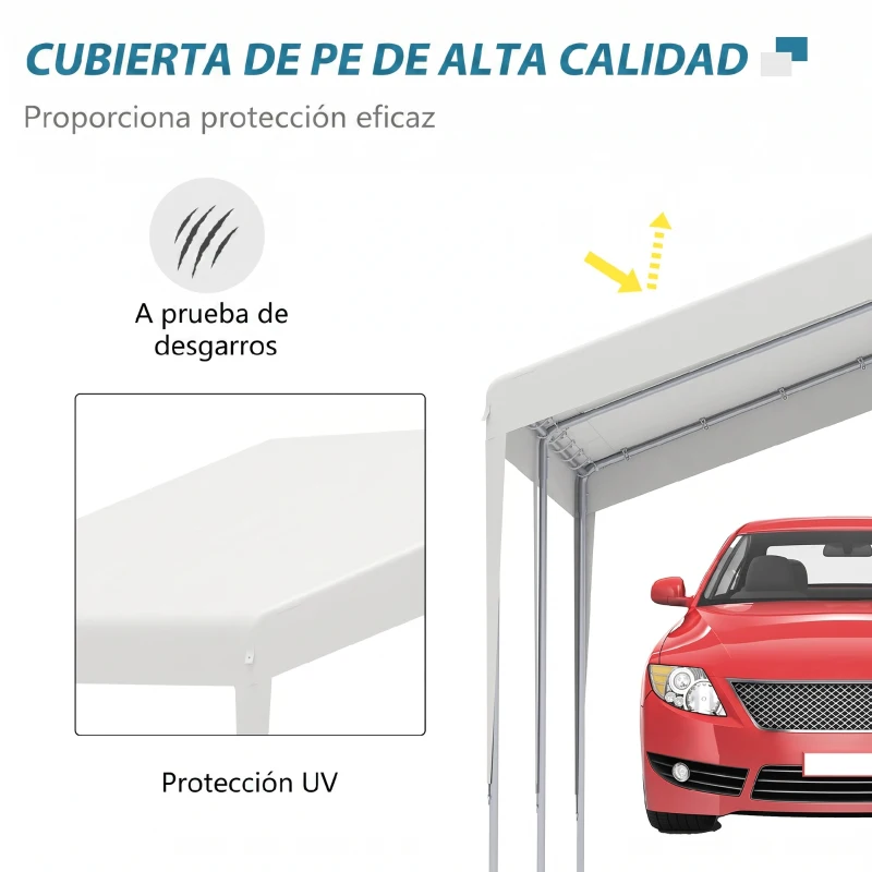 Outsunny Carpa Garaje para Coche 4x4 m Cochera Portátil Impermeable Pabellón Gazebo de Jardín Patio Exterior con Accesorios para Eventos Fiestas Metal Galvanizado Blanco