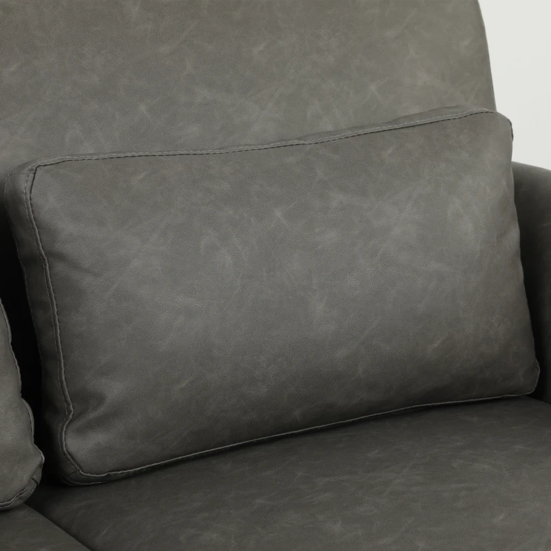HOMCOM 2 Seater Sofa, 132 cm Modern Small Sofa with Solid Wood Legs and 2 Pillows for Small Space, Grey