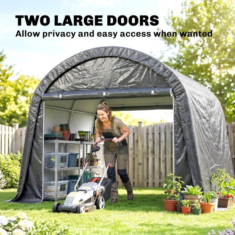 Outsunny 3 x 3(m) Garden Storage Tent, Heavy Duty Outdoor Shed with 2 Doors, Waterproof Portable Shed Tent Shelter with Galvanised Steel Frame for Bike, Motorcycle, Garden Tools, Grey