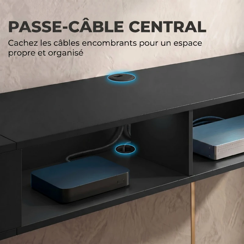 HOMCOM Meuble TV suspendu 180 cm avec éclairage LED RGB, meuble télé avec étagères ouvertes, 177,8 x 30 x 18 cm, noir