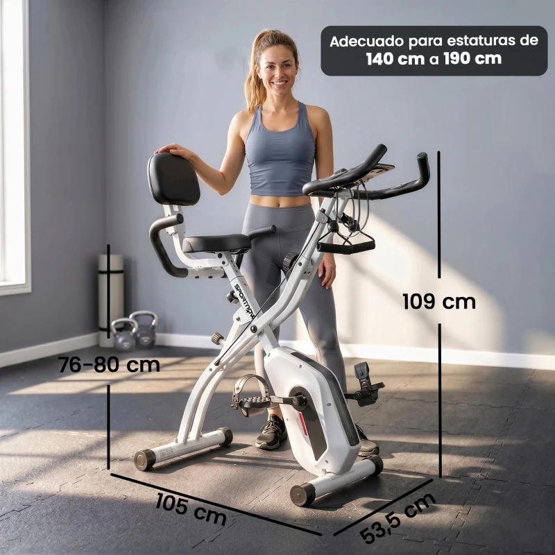 SPORTNOW Cyclette Pieghevole con 8 Livelli di Resistenza, Volano, Display LCD, Bluetooth, Cardiofrequenzimetro e Sella Regolabile, Bianco