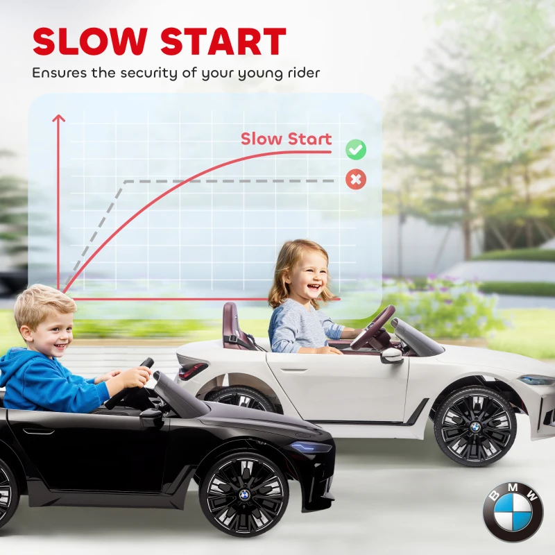 HOMCOM BMW i4 Licensed 12V Kids Electric Ride-On Car, with Remote Control, Portable Battery, Music, Horn, Headlights - Black