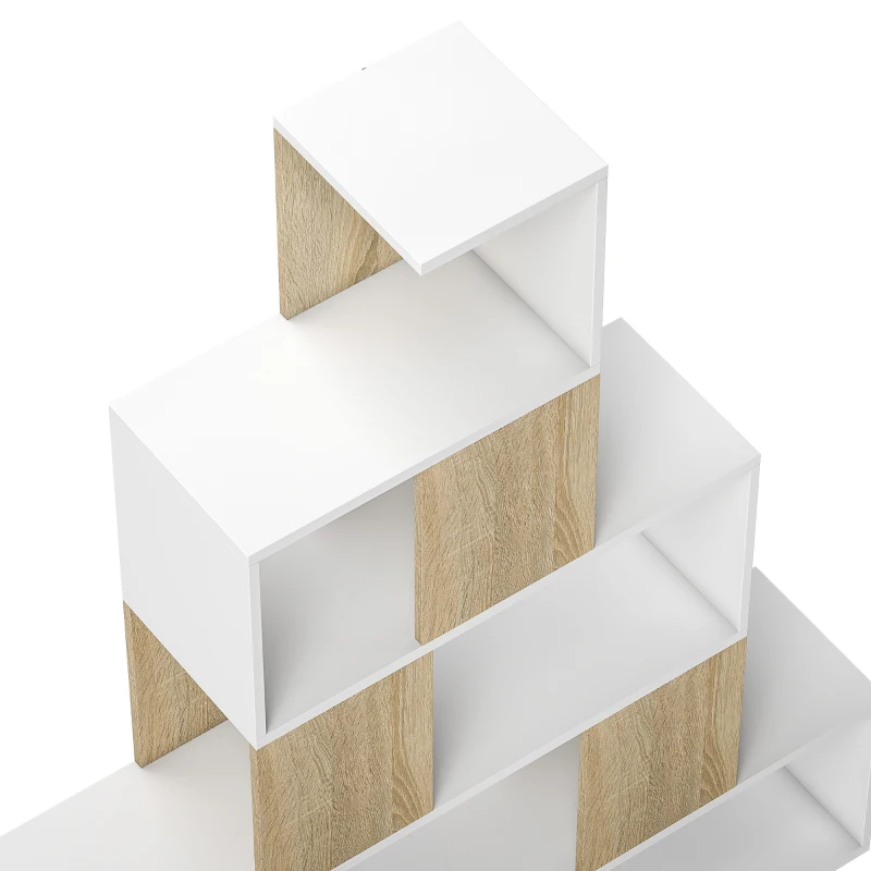 HOMCOM Étagère de rangement, bibliothèque géométrique à 5 niveaux, pour bureau, salon, chambre, blanc et bois naturel