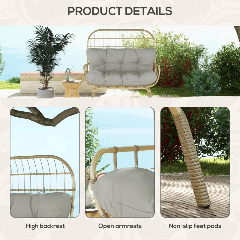 Outsunny Rattansessel Outdoorsessel, wetterbeständig, 126 cm x 72 cm x 126 cm, Natur + Grau