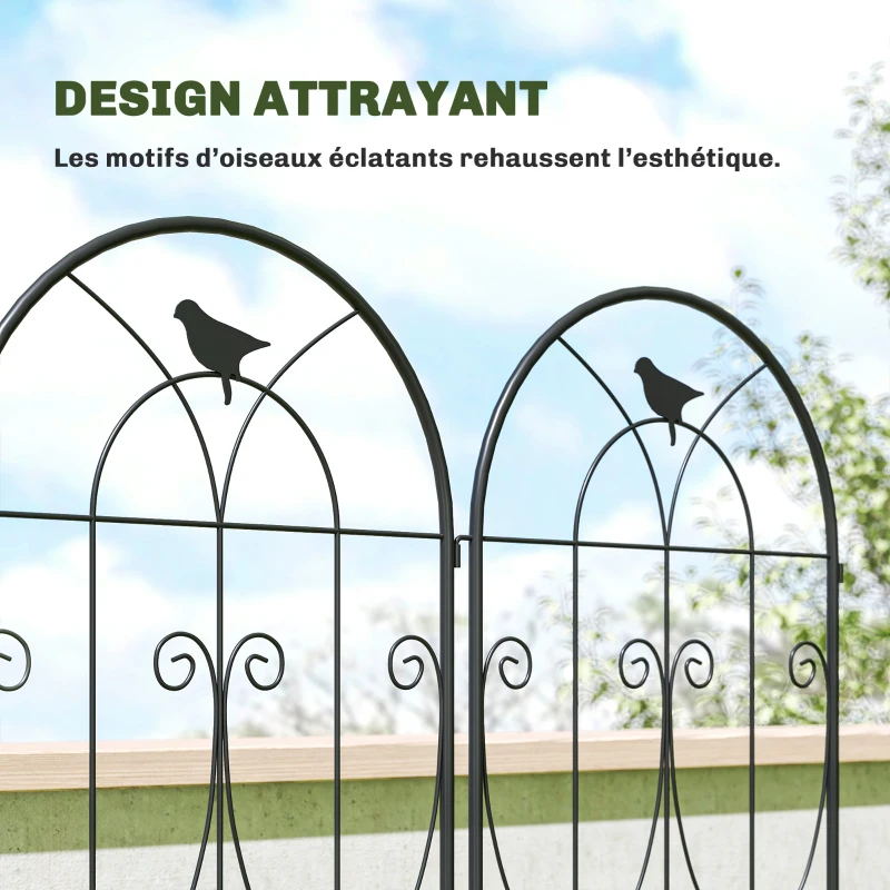 Outsunny Support pour Plantes Grimpantes avec Oiseaux Lot de 2 Treillis de Jardin pour Légume Vigne Fleur Métal 50 x 220 cm Noir