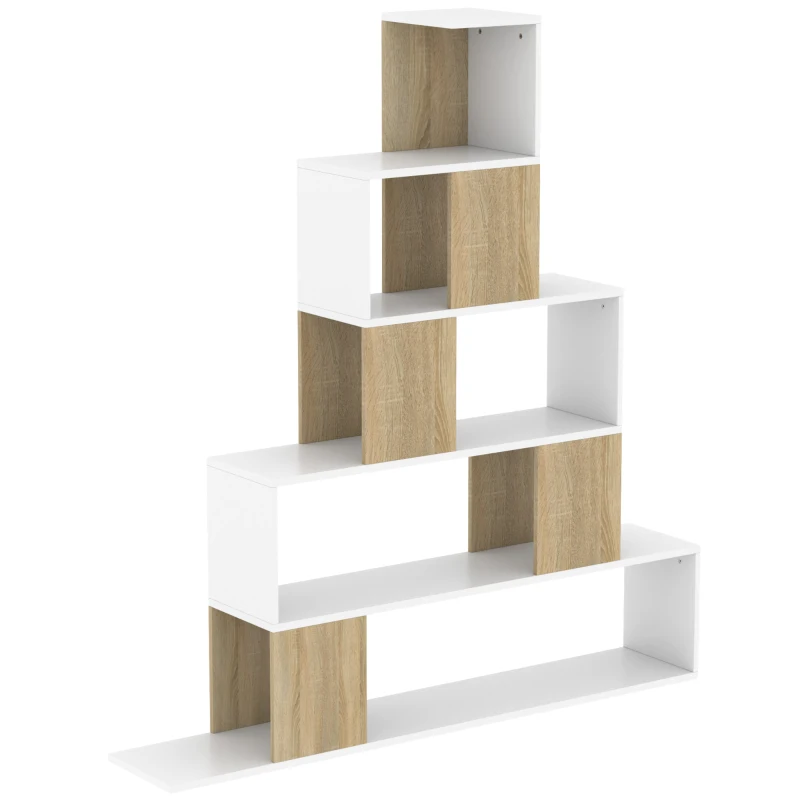 HOMCOM Libreria Moderna a 5 Ripiani con Design a Gradini, 120x22x131.5 cm, Bianco e Legno