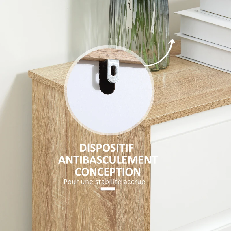 kleankin Meuble de salle de bain, meuble de rangement, tiroir et placard double porte, 60x30x90cm, blanc et effet bois naturel
