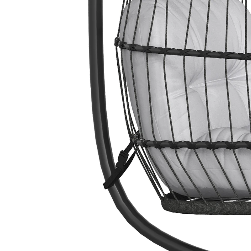 Outsunny Fauteuil Œuf Suspendu Pliable avec Support Coussin 15cm et Appui-tête Gain de Place Résine Tressée 101x105x196cm Gris