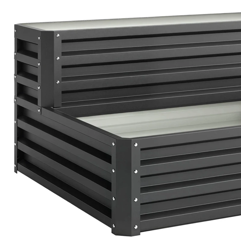 Outsunny 2 Tier Raised Garden Bed, Galvanised Planter Box with Open Bottom for Vegetables Flowers Herbs, 120x101x58cm, Dark Grey