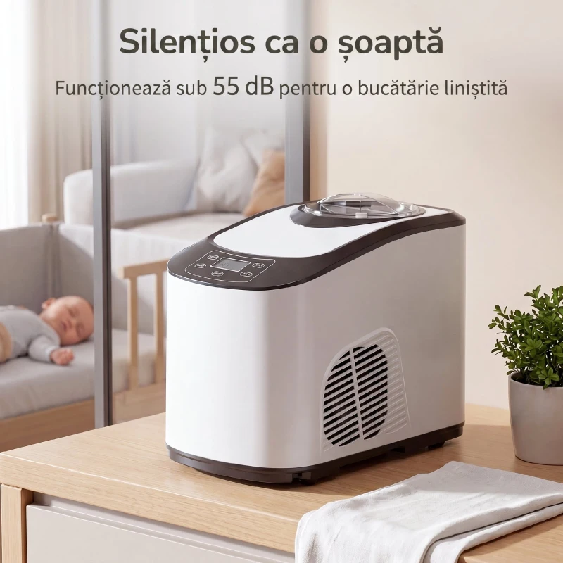 HOMCOM mașină de înghețată autorefrigerantă pentru deserturi perfecte
