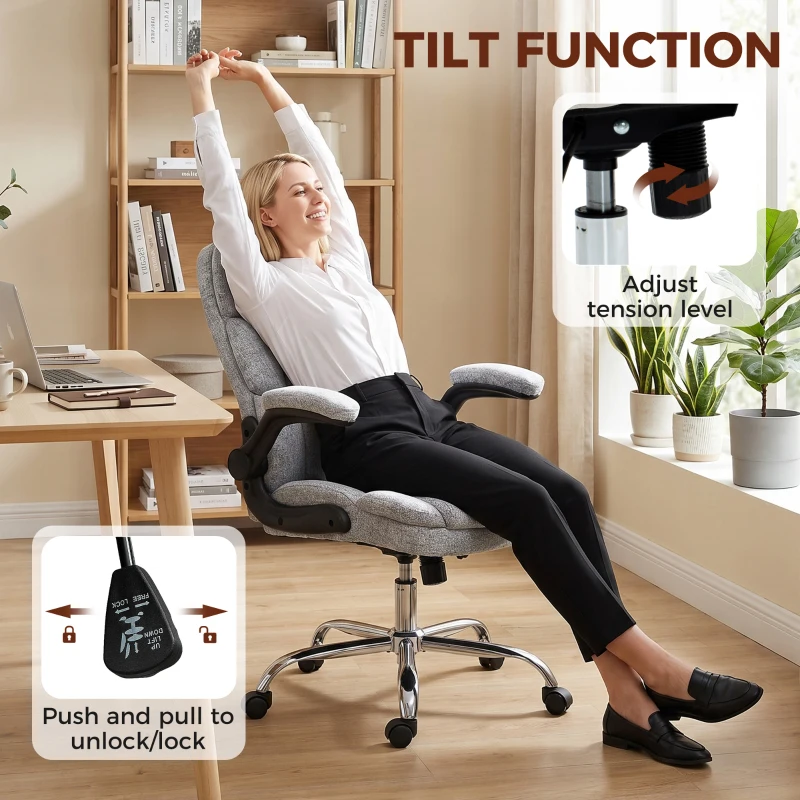 HOMCOM Fauteuil de bureau massant et chauffant, chaise de bureau ergonomique avec hauteur réglable, fonction à bascule, gris