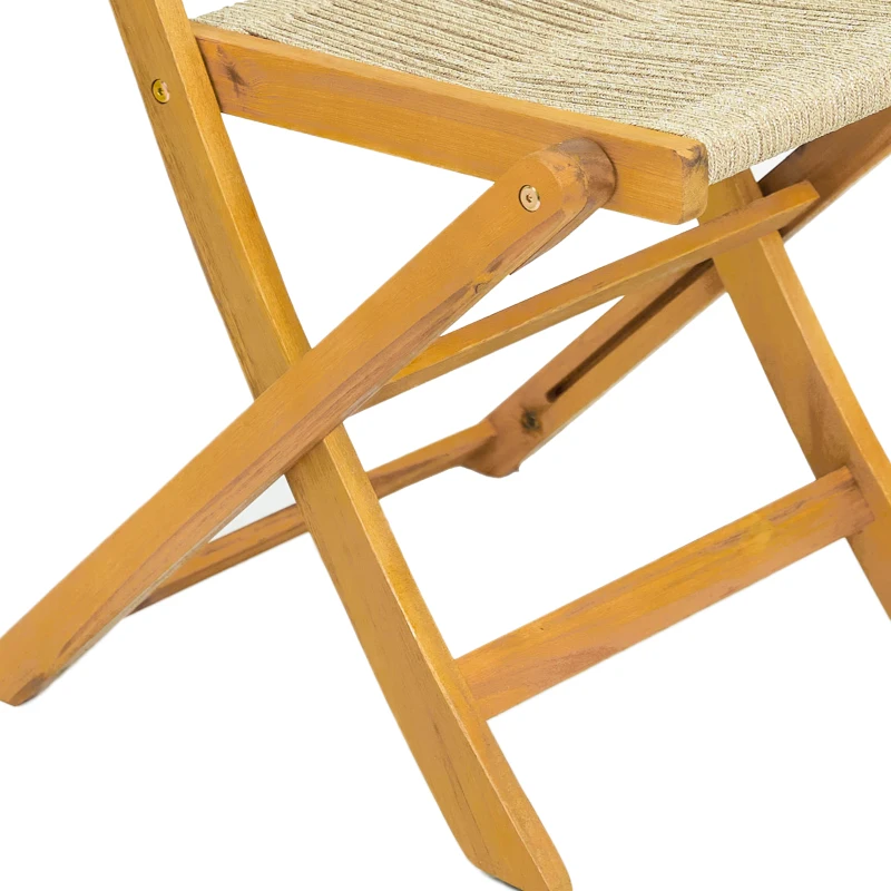 Outsunny Lot de 2 Chaises de Jardin Pliantes Chaises de Balcon en Bois d'Acacia FSC Assise en Corde Tressée Naturel et Beige