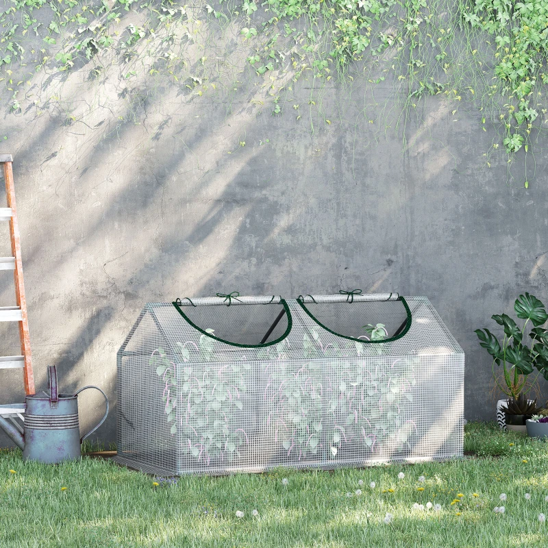 Outsunny Invernadero de Exterior 120x60x60 cm Invernadero de Jardín con 2 Ventanas Enrollables Cubierta de PE 140g/㎡ y Marco de Acero Impermeable Anti-UV para Cultivo de Plantas Verduras Translúcido
