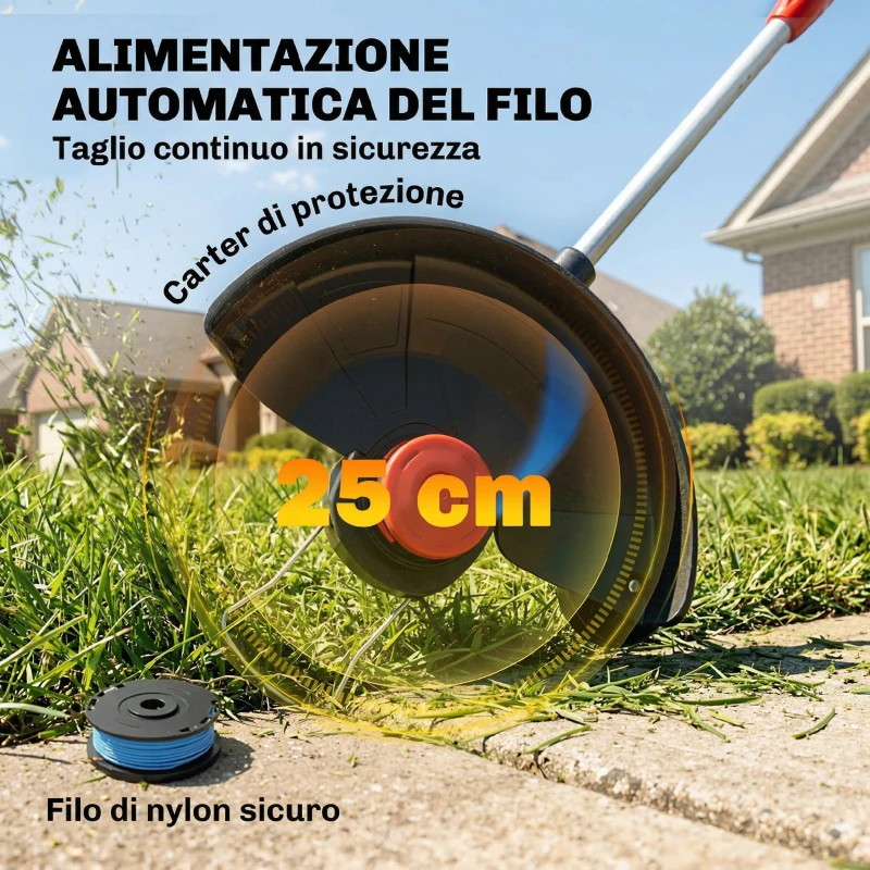Outsunny Decespugliatore a batteria 18V con 2 batterie e asta regolabile, Argento