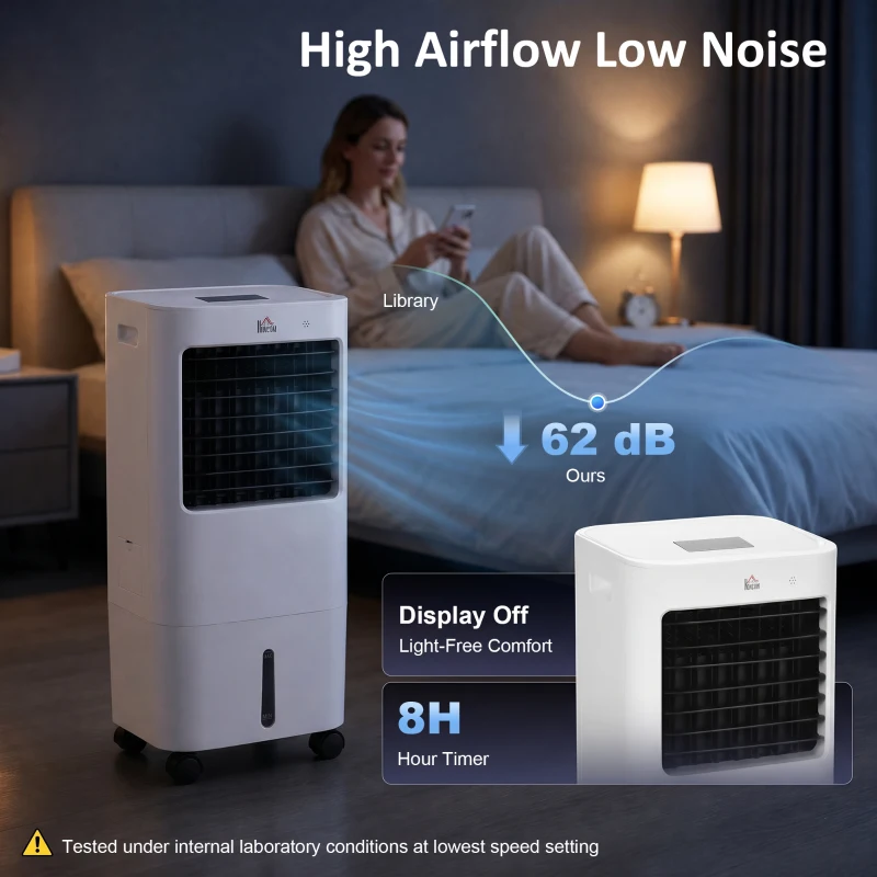 HOMCOM Refroidisseur d'air portable mobile par évaporation 3 en 1 oscillation, 3 vitesses, télécommande, minuterie 8H, blanc