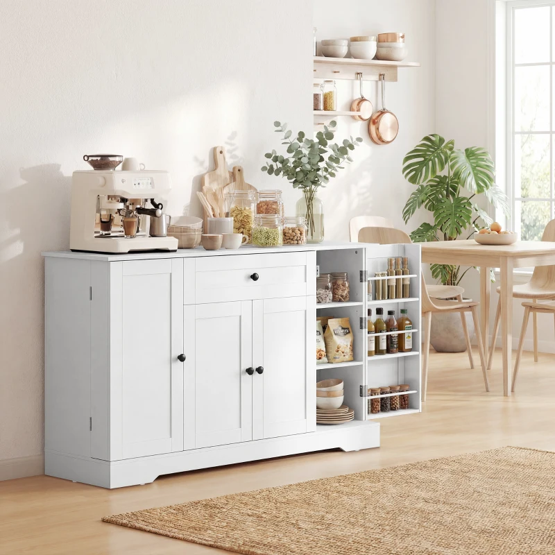 HOMCOM Buffet cuisine, meuble de rangement avec tiroir, 4 portes à fermeture douce, racks-porte et étagères réglables, blanc