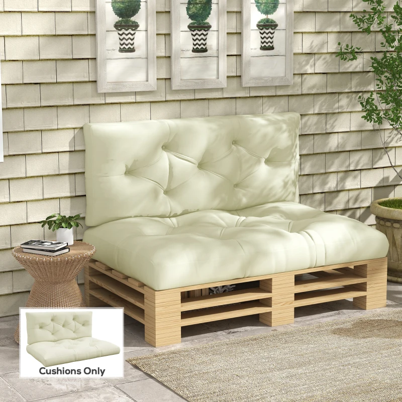 Outsunny Set 2 Pezzi Cuscini da Giardino per Divani e Pallet in Poliestere con Imbottitura Spessa, Crema