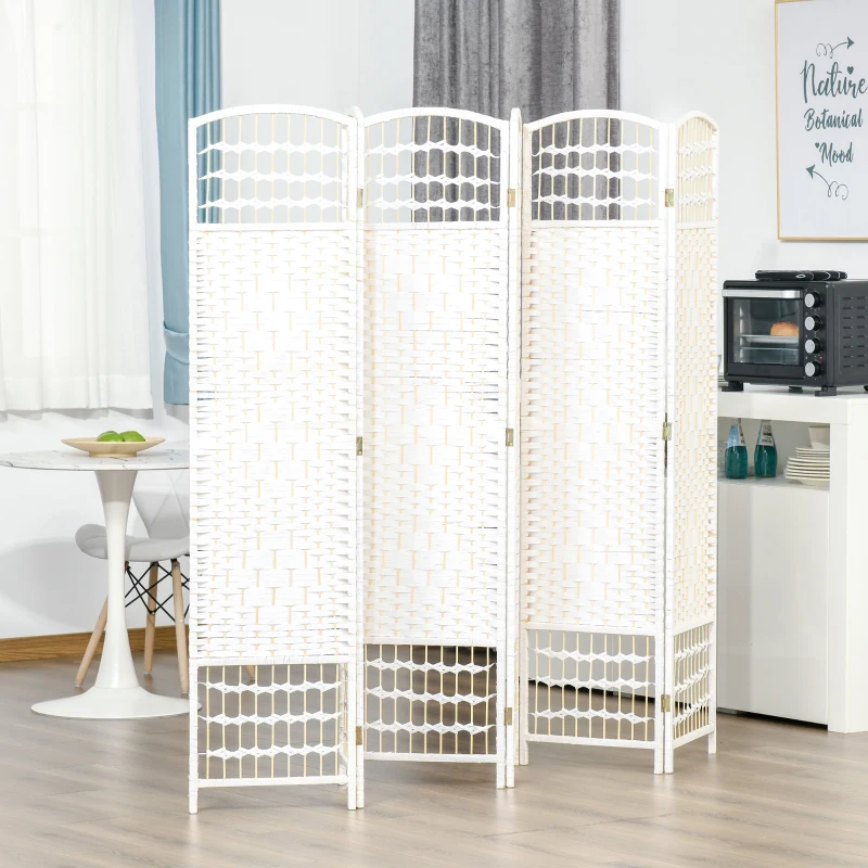 HOMCOM Biombo de 6 Paineis Separador de Ambientes Dobrável 242x170cm Divisória de Habitações de Fibra de Papel Branco