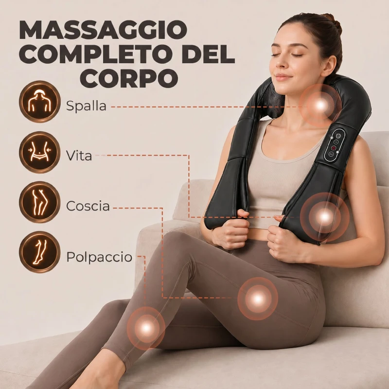 HOMCOM Massaggiatore Cervicale con Riscaldamento per Schiena, Collo e Spalle, Cambio di Direzione Automatico, Nero